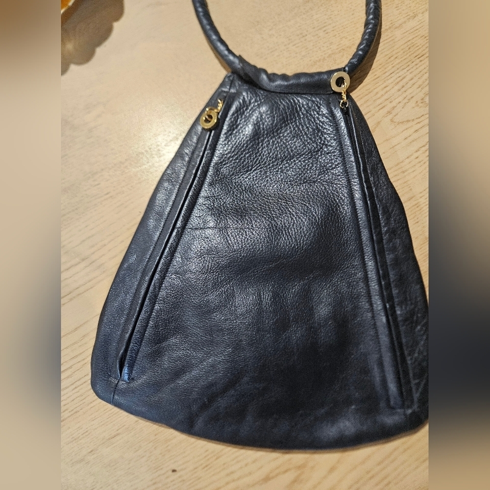 Vintage Black Leather Hobo Bag Haircalf Zebra Accent Multi Zip Shoulder Purse. - Picture 6 of 16